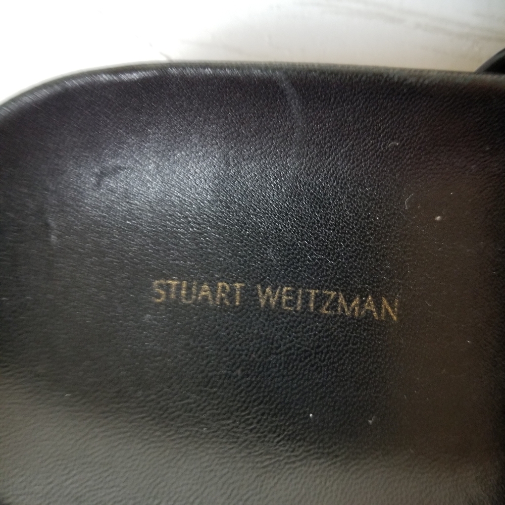 Stuart Weitzman Shalene Leather Black Ruched Strap Slide Sandals - Picture 7 of 11